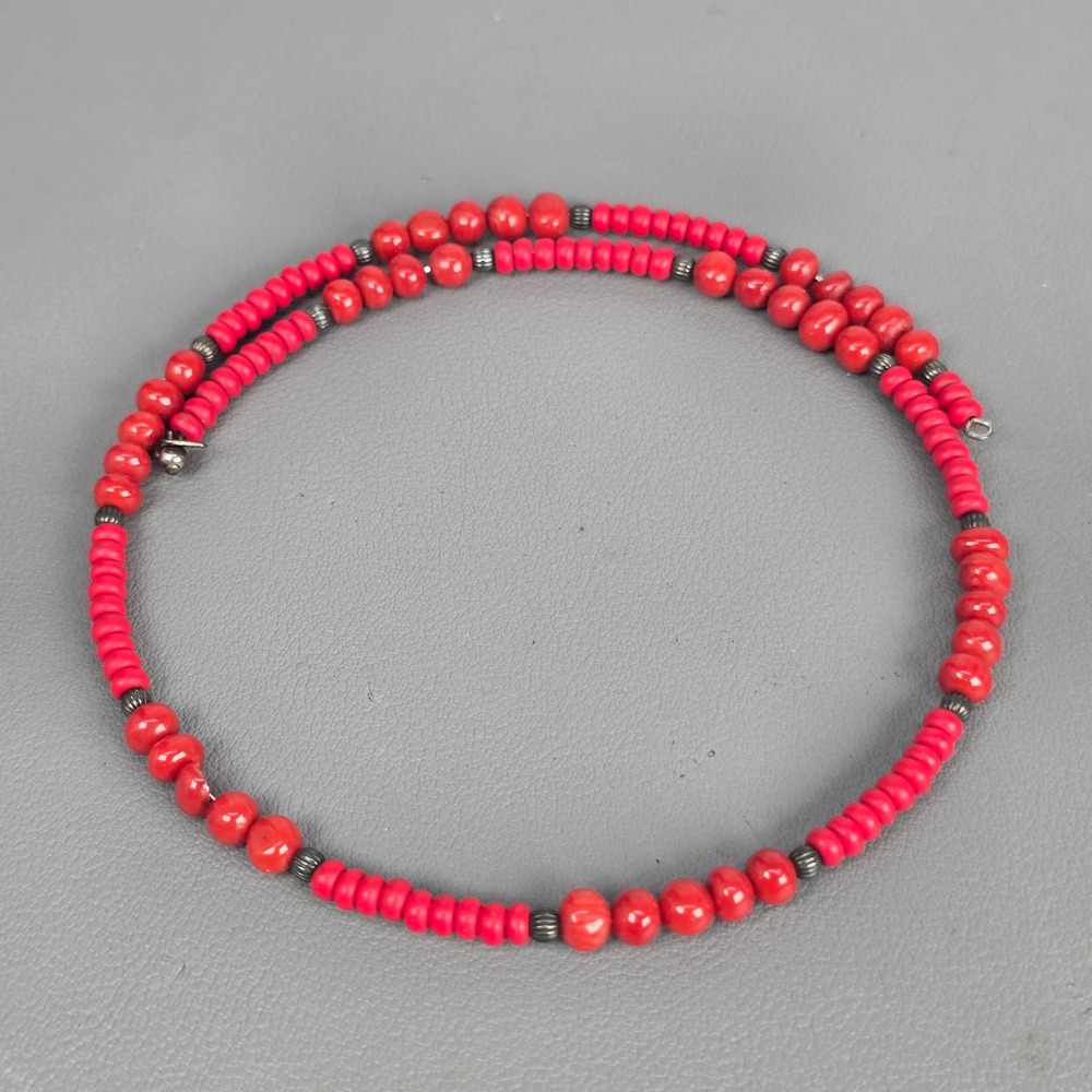 Retired Silpada Red Coral Sterling Silver Beaded Southwestern Choker Necklace - Picture 6 of 10